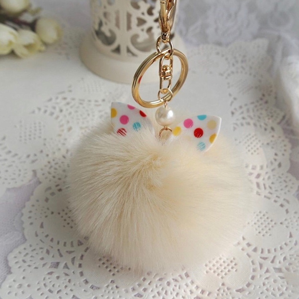 Cute Fur Ball with Ears Keychain Handbag Key Ring